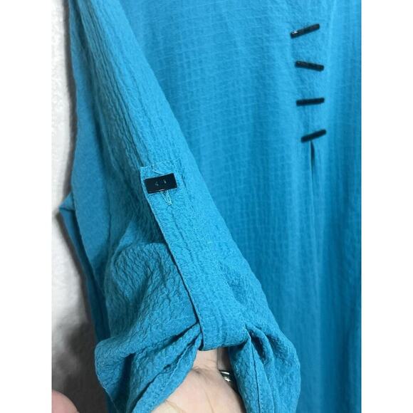 Ali Miles Lagenlook Artsy Blue Asymmetrical Hem Crinkle Tunic Top Sz Large - Picture 5 of 9